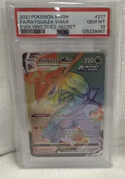 Pokemon TCG Evolving Skies Rayquaza VMAX Rainbow Secret Rare Card 217/203 PSA 10 - Image 1