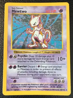 2000 POKEMON TCG MEWTWO HOLO SHADOWLESS BASE SET UNLIMITED RARE 10/102 LP - Image 1