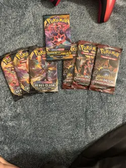 Pokemon TCG Booster Packs Darkness Ablaze Rebel Clash Crimson Invasion 7 Packs - Image 1