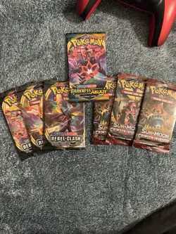 Pokemon TCG Booster Packs Darkness Ablaze Rebel Clash Crimson Invasion 7 Packs - Image 3