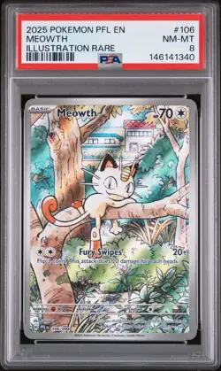 2025 POKEMON PFL EN-PHANTASMAL FLAMES ILLUSTRATION RARE #106 MEOWTH PSA 8 - Image 1