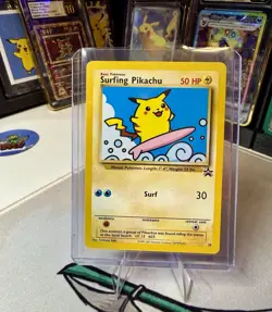 Vintage Surfing Pikachu 🌊 #28 Black Star Promo Pokemon Card 2001 WOTC ✨ - Image 3