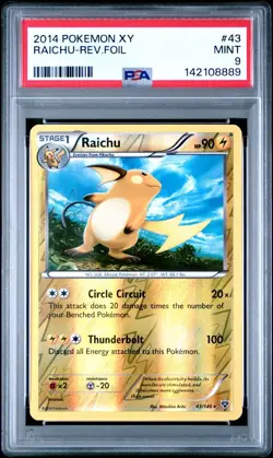 PSA 9 Mint 2014 Pokemon XY Base Set Raichu Reverse Holo Foil #43 - Image 1
