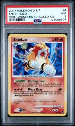 2007 Pokemon Entei Holo Secret Wonders Diamond & Pearl 4/132 Cracked Ice PSA 7 - Image 1