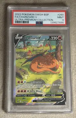 CHARIZARD V 2022 Pokemon SWSH Black Star Promo #SWSH260 Full Art UPC PSA 9 - Image 1