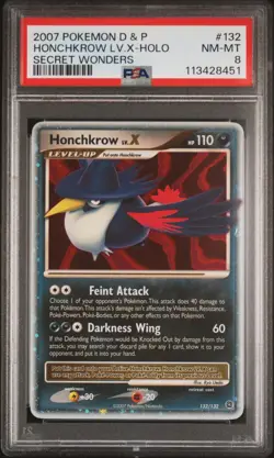 2007 POKEMON DIAMOND & PEARL SECRET WONDERS #132 HONCHKROW LV.X-HOLO PSA 8 - Image 1