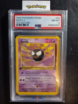 First Edition 1999 Pokemon Fossil 33/62 Gastly PSA NM-MT 8 - Image 1