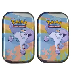 2x Pokemon Galar Pals: Galarian Ponyta Mini Tin Lot + Coins + Art Cards No Packs - Image 1