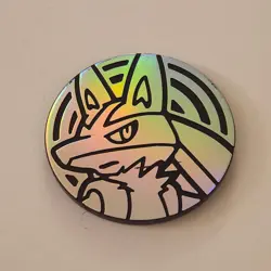 2022 Pokemon Lucario Coin Silver Mirror Holo Large 1 3/8" TCG Heavy Hitters Box - Image 1