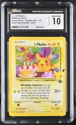 CGC 10 BIRTHDAY PIKACHU 24 CELEBRATIONS CLASSIC COLLECTION POKEMON GEM MINT BM - Image 1