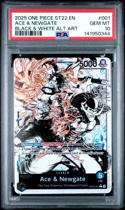One Piece - ST22-001 Ace & Newgate Black and White Leader - Alt Art - PSA 10 - Image 1