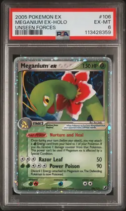 2005 POKEMON EX UNSEEN FORCES #106 MEGANIUM EX-HOLO PSA 6 - Image 1