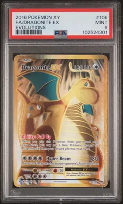 2016 POKEMON XY EVOLUTIONS 106/108 DRAGONITE EX FA PSA 9 MINT - Image 1