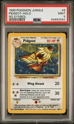 1999 POKEMON JUNGLE #8 PIDGEOT-HOLO NO SYMBOL ERROR PSA 9 - Image 1