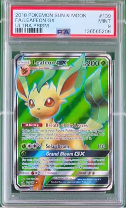 2018 Pokemon S&M Ultra Prism Leafeon GX FA PSA 9 Mint 139/156 - Image 1