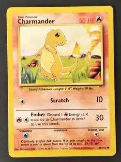 Charmander 046/102 🌋Vintage Base Set Regular, WOTC Pokemon 1999 (LP-MP) - Image 1