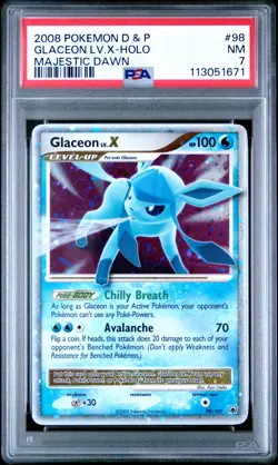 2008 POKEMON DIAMOND & PEARL MAJESTIC DAWN #98 GLACEON LV.X-HOLO PSA 7 - Image 1