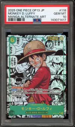 One Piece CCG Monkey.D.Luffy Japanese Manga Alternate Art OP13-118 PSA 10 - Image 1