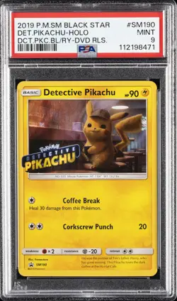 2019 POKEMON SM BLACK STAR PROMO #SM190 DETECTIVE PIKACHU-HOLO PSA 9 - Image 1