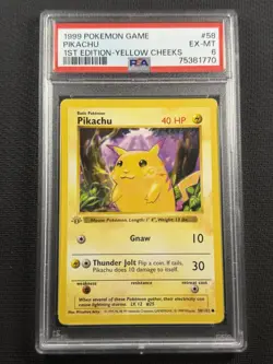 Pokemon TCG PSA 6 EX-MT Pikachu 1st Ed Yellow Cheeks Grey Stamp 1999 58/102 - Image 1