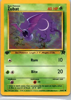 Pokemon TCG Zubat 70/82 Team Rocket 1st Ed LP - Image 1