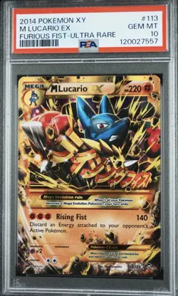 MEGA LUCARIO EX ULTRA RARE POKEMON XY FURIOUS FISTS 2014 PSA 10 - Image 1