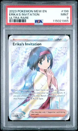 2023 POKEMON MEW EN-151 ULTRA RARE #196 ERIKA'S INVITATION PSA 9 - Image 1