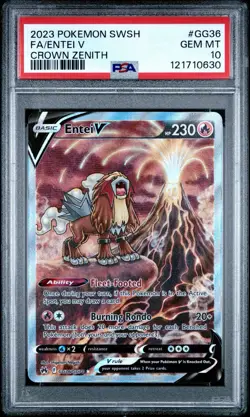 2023 POKEMON SWORD & SHIELD CROWN ZENITH #GG36 FULL ART/ENTEI V PSA 10 - Image 1
