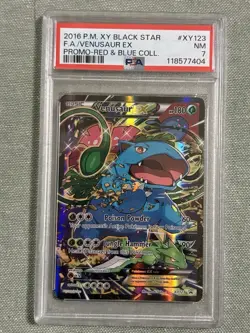 2016 POKEMON XY BLACK STAR PROMO RED & BLUE COLL FULL ART/VENUSAUR EX PSA 7 - Image 1