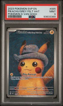 2023 POKEMON SVP BLACK STAR PROMO PIKACHU VAN GOGH GREY FELT HAT #085 PSA 9 - Image 1
