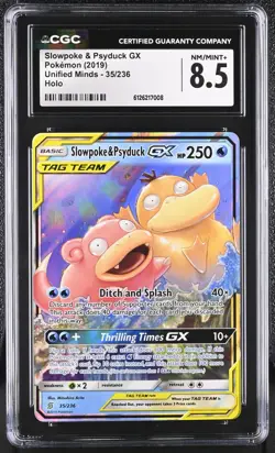 Slowpoke & Psyduck Gx Holo Pokemon Unified Minds 35/236 NM CGC 8.5 - Image 1