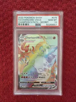 2020 POKEMON SWSH CHAMP'S PATH SECRET FULL ART/CHARIZARD #074 VMAX PSA 10 - Image 1
