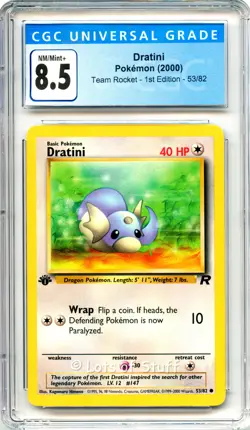 CGC 8.5 NM/MINT+ Dratini Team Rocket 1st Edition 2000 Pokemon WOTC 53/82 -28 - Image 1