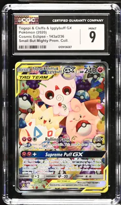 2020 Pokemon Cosmic Eclipse Small Mighty Togepi Cleffa Igglybuff Gx #143a CGC 9 - Image 1