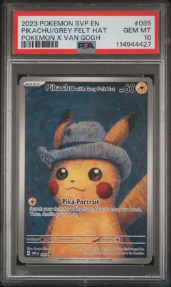 2023 Pokemon SVP Promo Pikachu Grey Felt Hat Van Gogh #085 PSA 10 - Image 1