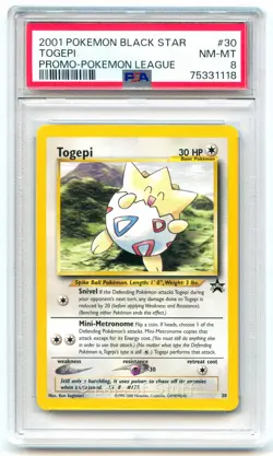 PSA 8 NM-MINT Togepi Wizards Black Star Promos Poke League Pokemon Promo 30 -18 - Image 1
