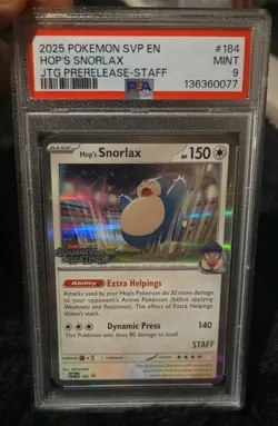 2025 POKEMON SVP PROMO JOURNEY TOGETHER PRERELEASE STAFF HOP'S SNORLAX PSA 9 - Image 1