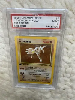 Hitmonlee holo 1st edition PSA 9 MINT 1999 Pokemon Fossil 7/62 - Image 1