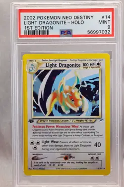2002 Pokemon Light Dragonite Holo, 1st Edition #14/105, PSA 9 Mint - Image 1