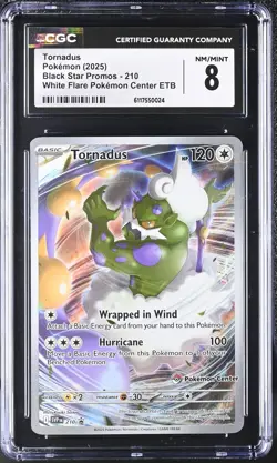 CGC 8 Tornadus 210 Pokemon White Flare Pokemon Center ETB Stamped Promo 2025 - Image 1