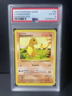 1999 POKEMON GAME #46 CHARMANDER SHADOWLESS PSA 6 - Image 1