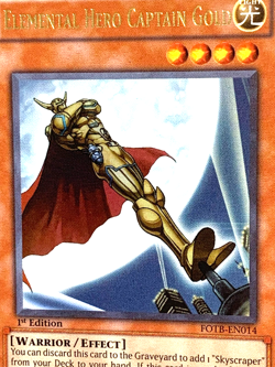 yugioh Elemental Hero Captain Gold FOTB-EN014 1st Edition Ultra Rare NearMint - Image 2