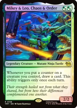 NM Foil Mikey & Leo, Chaos & Order, MTG, TMNT, Magic the Gathering, 158 - Image 1
