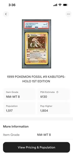 1999 POKEMON FOSSIL 1ST ED #9 KABUTOPS-HOLO PSA 8 - Image 3