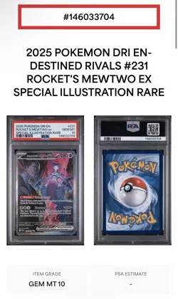 Pokemon TCG Team Rockets Mewtwo EX 231/182 SIR Destined Rivals Gem Mint PSA 10 - Image 3