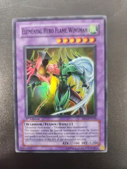 Yugioh Elemental Hero Flame Wingman DP1-EN010 Super Rare 1st Edition NM - Image 1