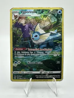 Pokemon TCG Vaporeon Brilliant Stars Holo Rare Card HP/Damaged - Image 1
