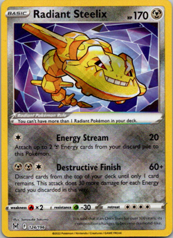 Radiant Steelix 124/196 SWSH11: Lost Origin Pokemon NM Holo - Image 1
