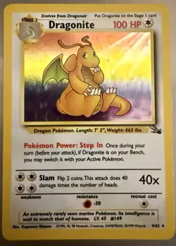 Pokemon TCG Dragonite 4/62 Holo Rare 1999 Fossil Unlimited WOTC *MP* - Image 1