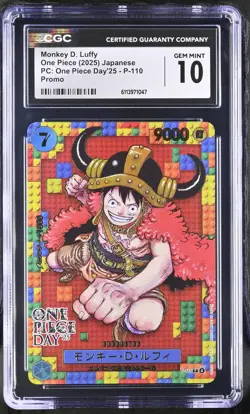 CGC 10 GEM MINT Japanese One Piece 2025 Monkey D Luffy P-110 1 PIECE Day'25 NR4 - Image 1